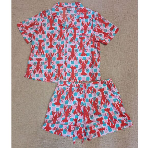 Bouffants & Broken Hearts Pajama Short Set Women Large Lobster Trendy - Picture 1 of 8
